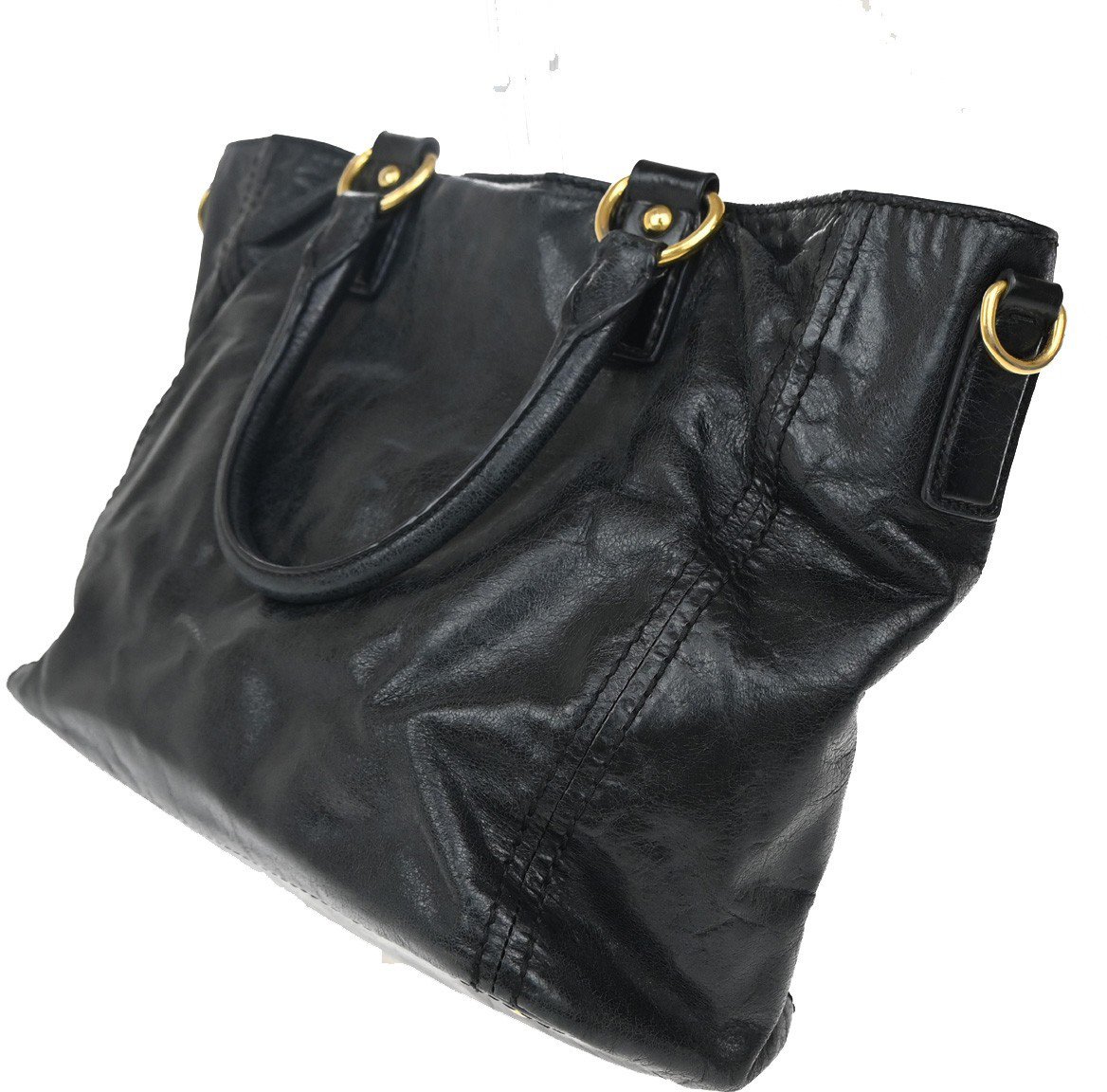 Prada Prada Front Pocket Convertible Tote Leather Large Zwart