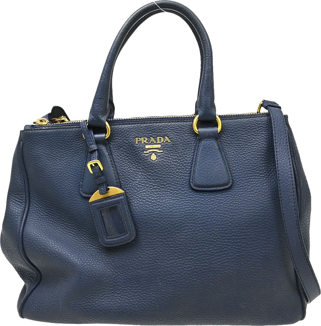 Prada Prada Double Zip Convertible Tote Saffiano Leather Large Navy
