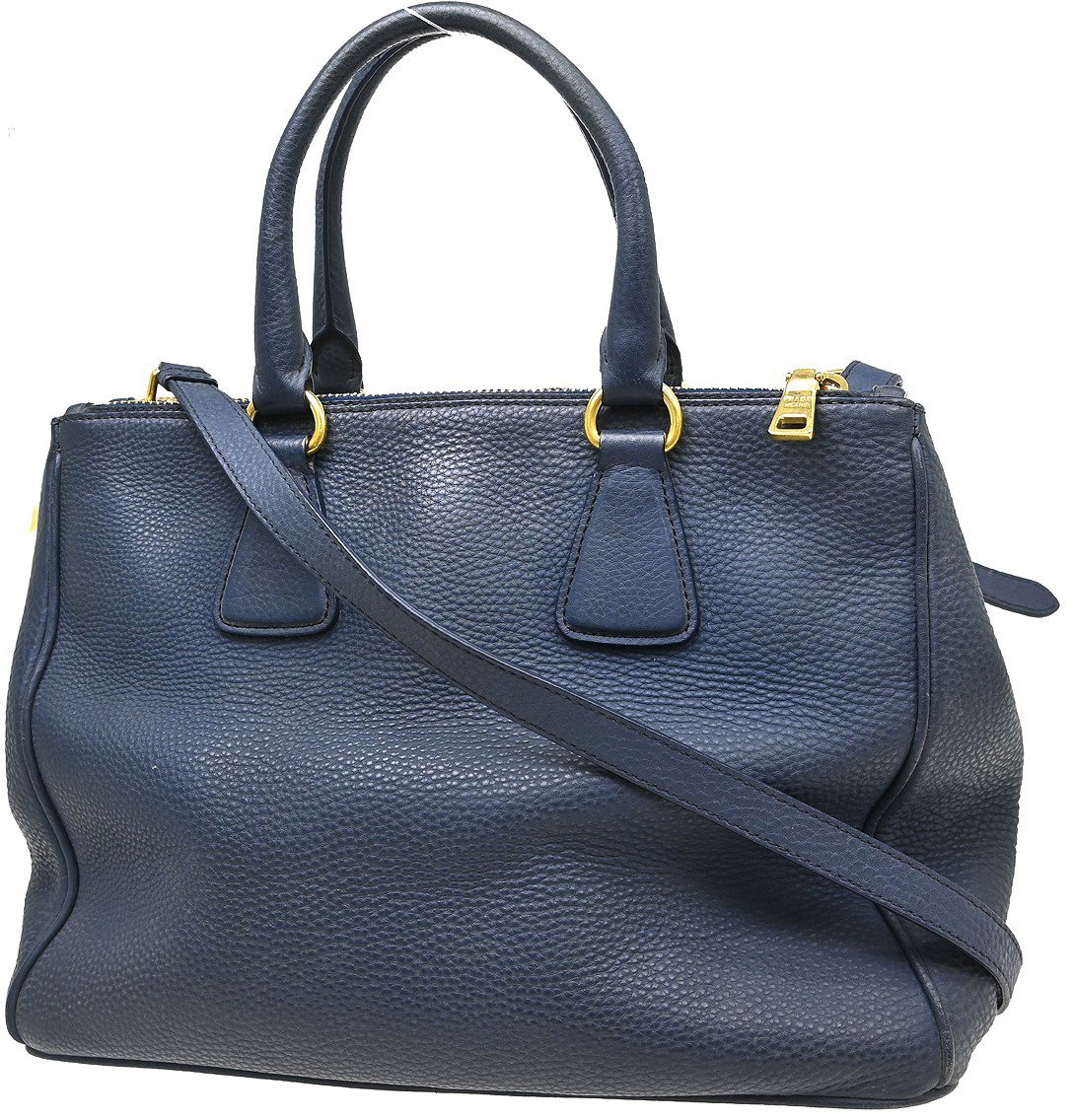 Prada Prada Double Zip Convertible Tote Saffiano Leather Large Navy