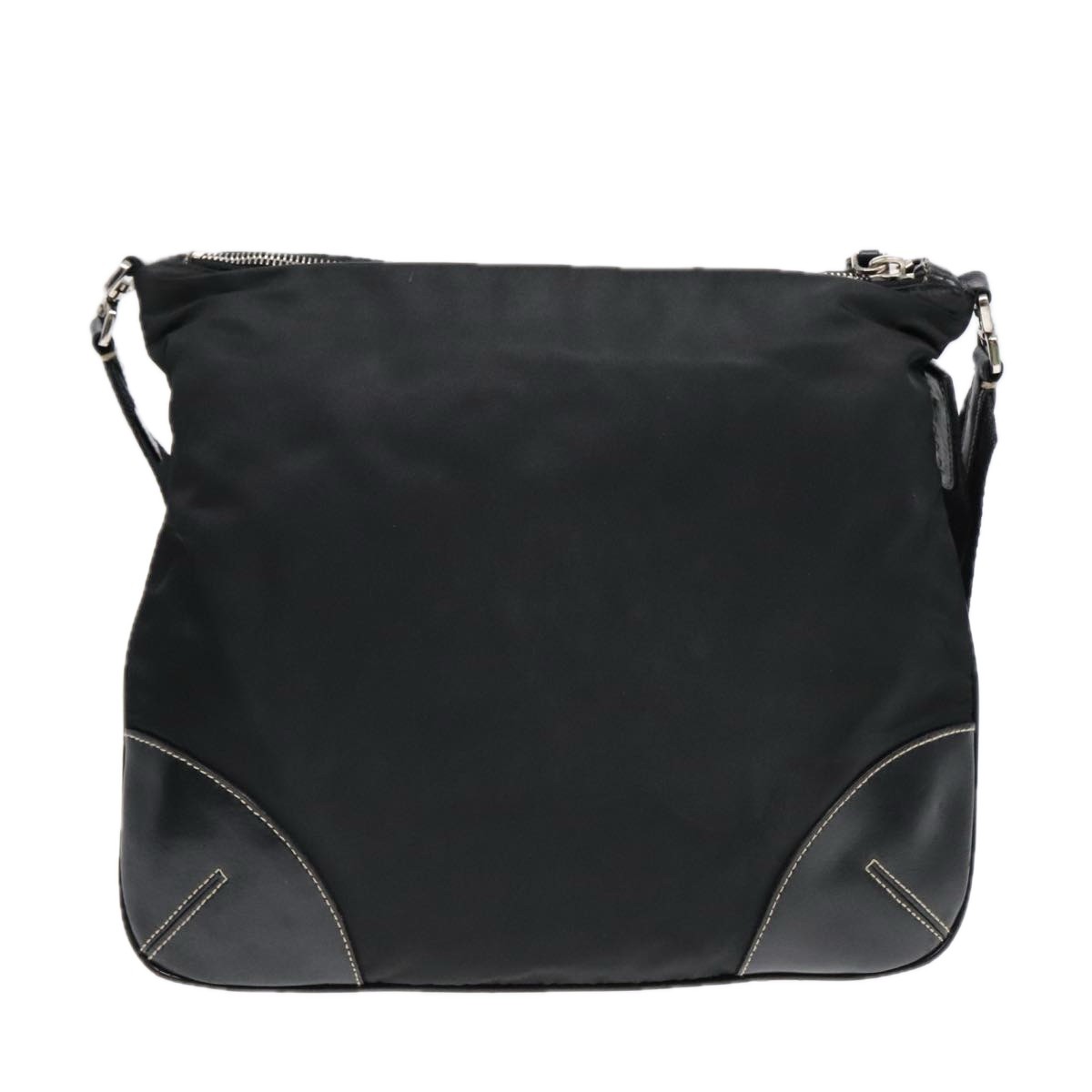 Prada Prada Zip Messenger Bag Tessuto with Leather Medium Zwart