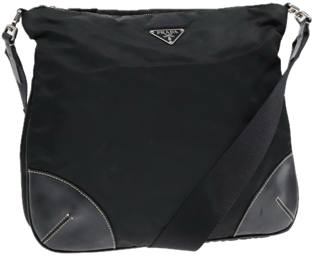Prada Prada Zip Messenger Bag Tessuto with Leather Medium Zwart