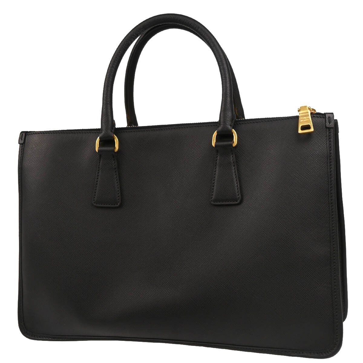 Prada Prada Lux Double Zip Frame Tote Saffiano Leather Zwart