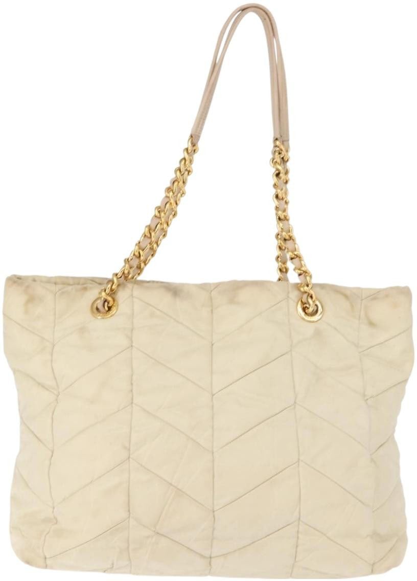 Prada Prada Chain Front Zip Tote Quilted Tessuto Medium Beige