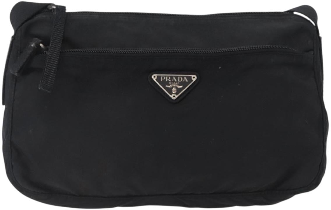 Prada Prada Front Zip Shoulder Bag Tessuto Medium Zwart