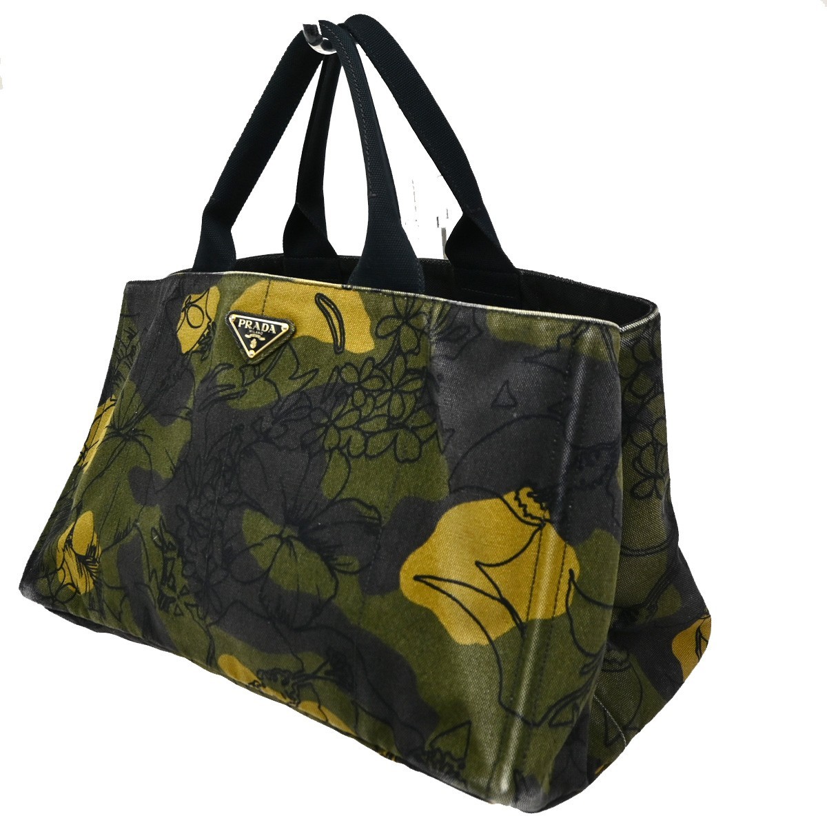 Prada Prada Canapa Tote Printed Canvas Medium Groen