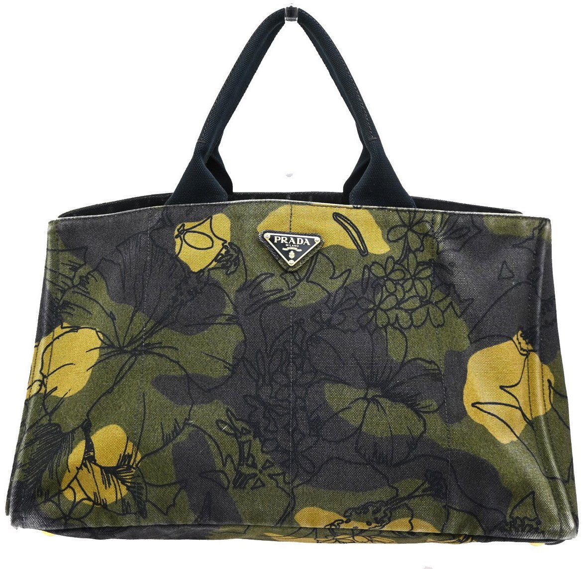 Prada Prada Canapa Tote Printed Canvas Medium Groen