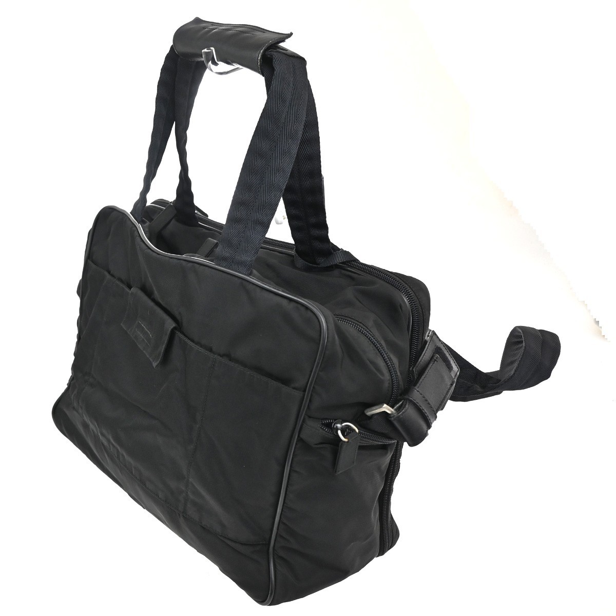 Prada Prada Expandable Front Zip Boston Bag Tessuto Large Zwart