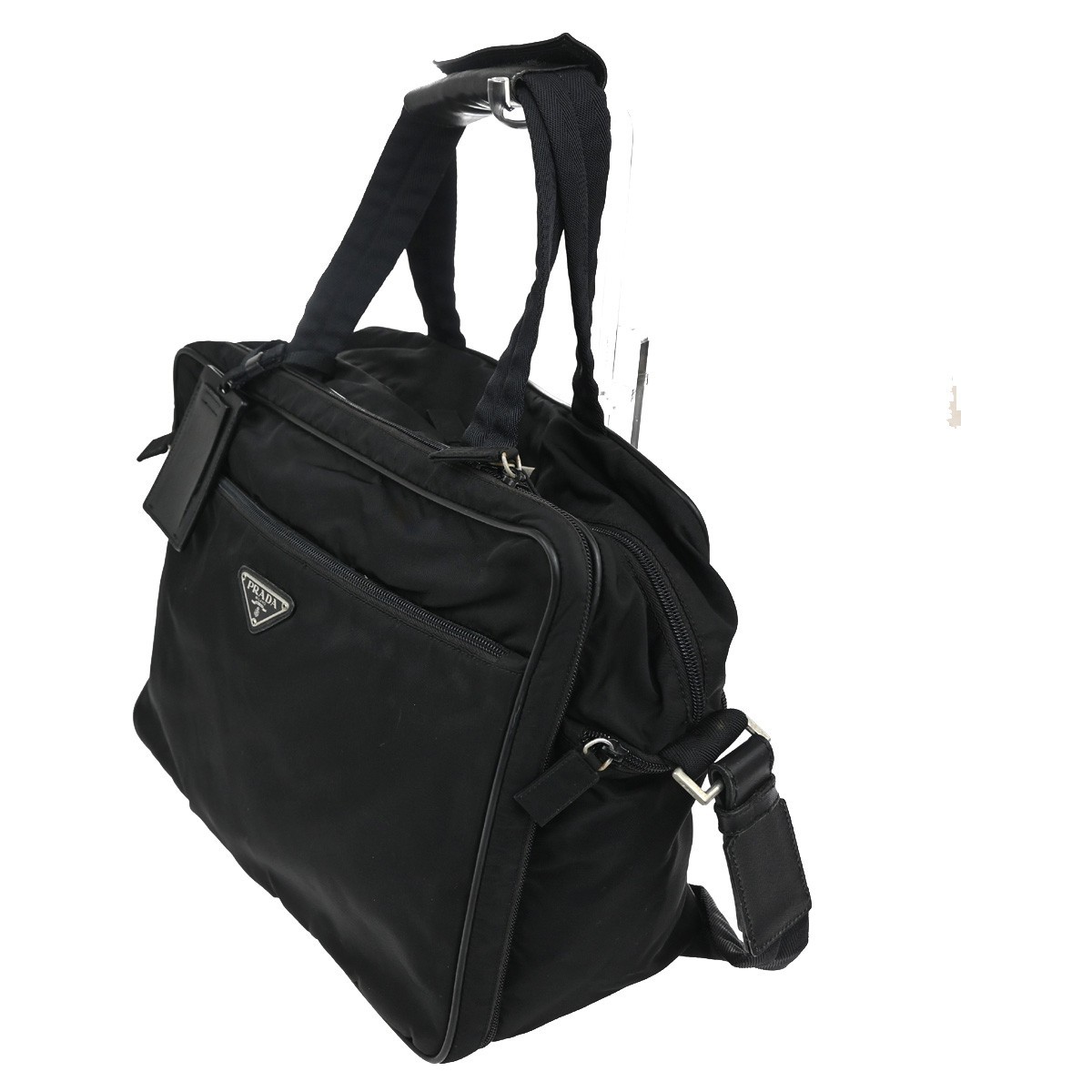 Prada Prada Expandable Front Zip Boston Bag Tessuto Large Zwart