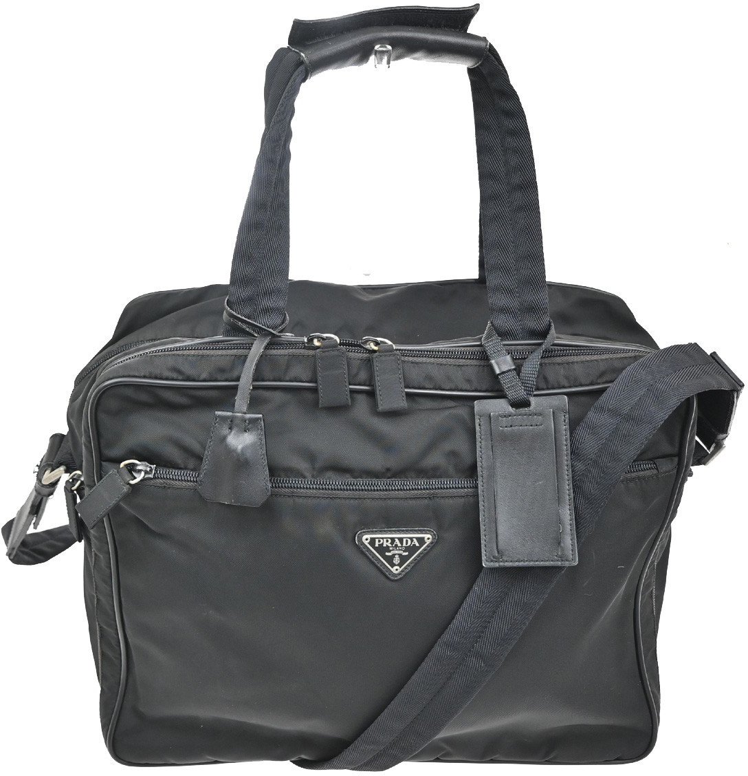 Prada Prada Expandable Front Zip Boston Bag Tessuto Large Zwart