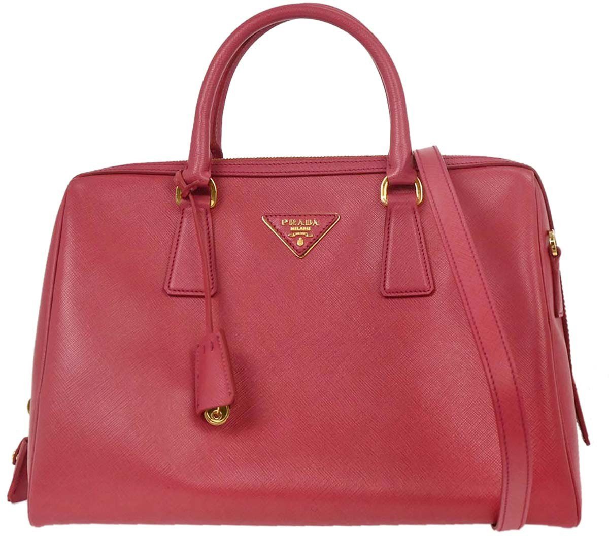 Prada Prada Convertible Bowler Bag Saffiano Leather Medium Roze
