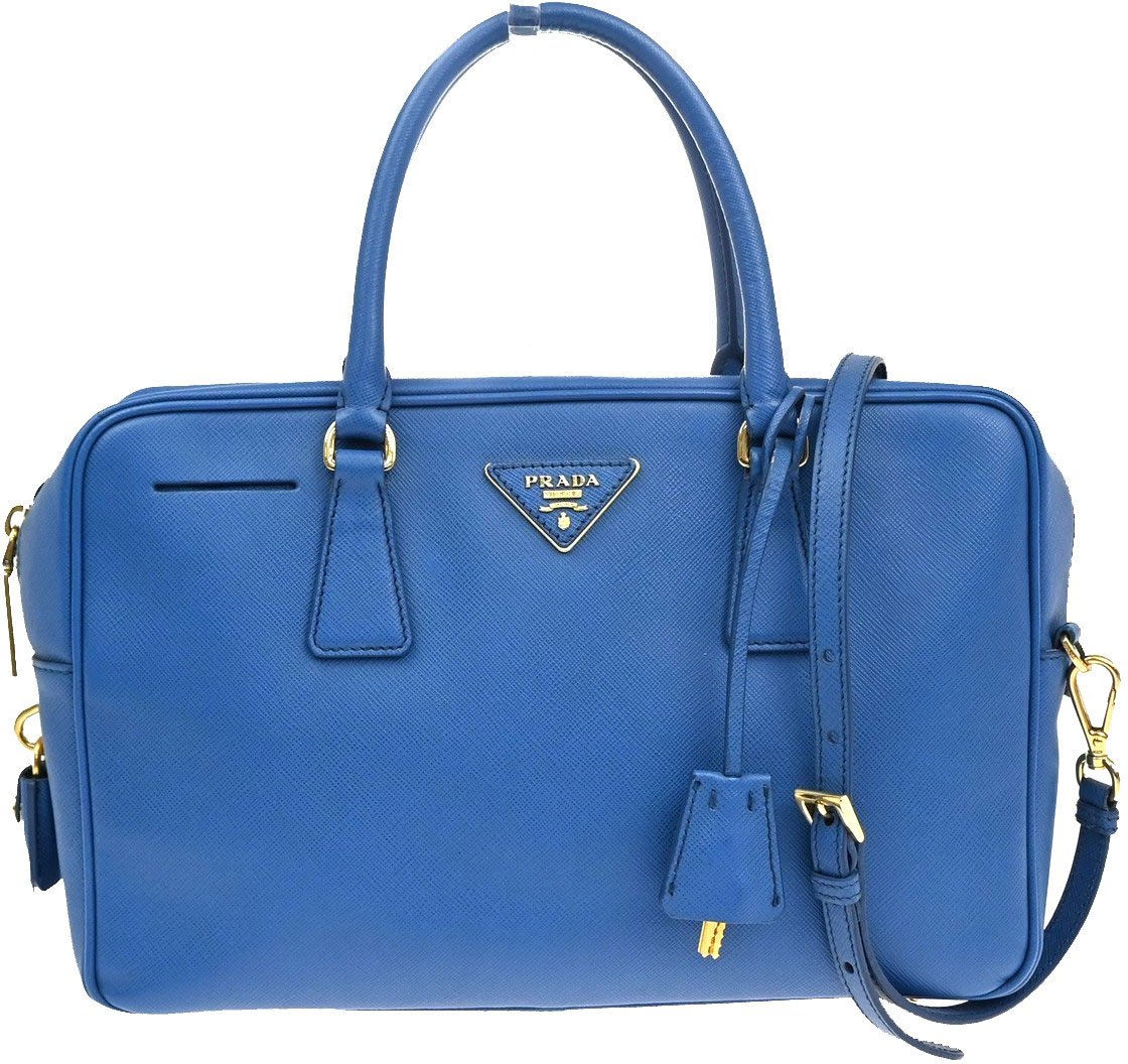 Prada Prada Bauletto Bag Saffiano Leather Medium Blauw