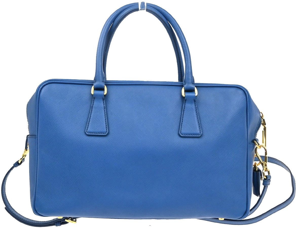 Prada Prada Bauletto Bag Saffiano Leather Medium Blauw