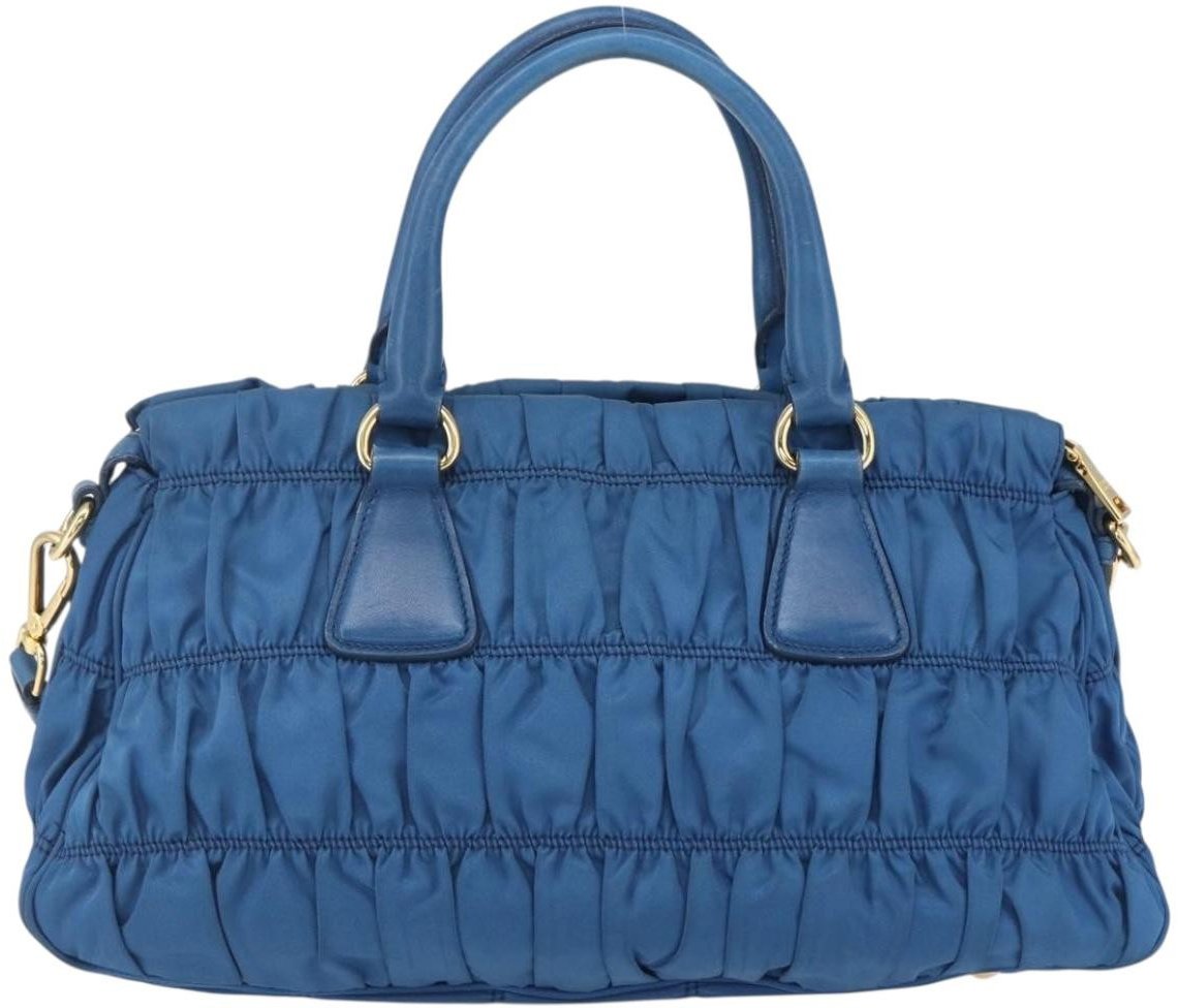 Prada Prada Gaufre Convertible Satchel Tessuto Medium Blauw