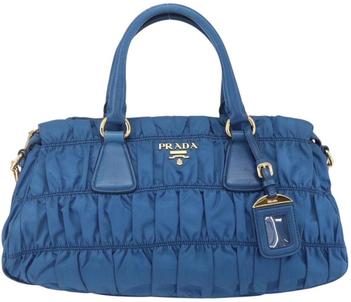 Prada Prada Gaufre Convertible Satchel Tessuto Medium Blauw