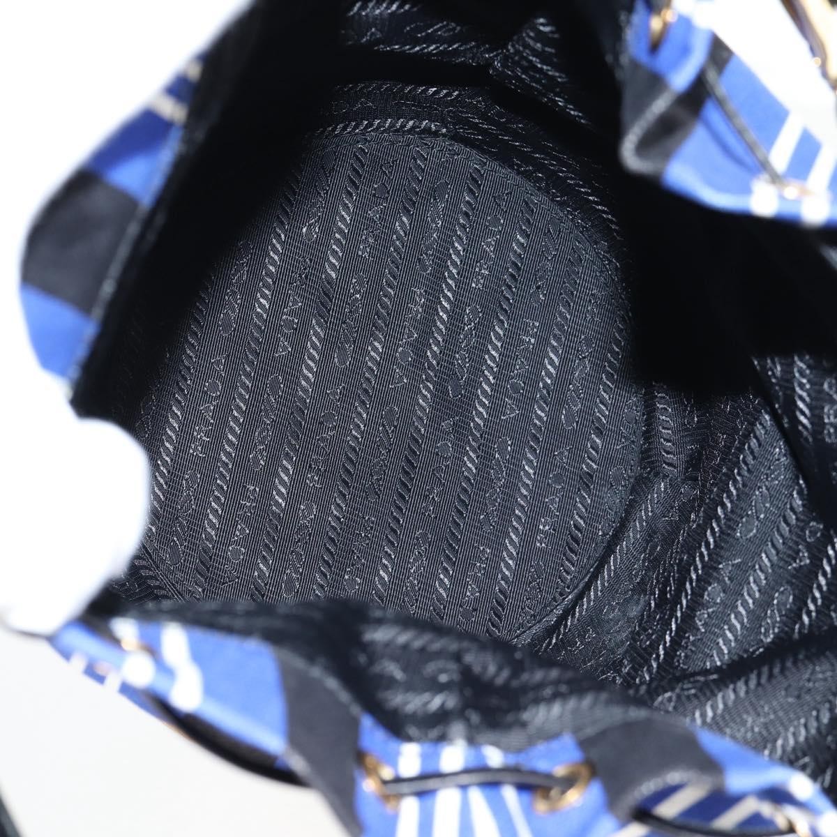 Prada Prada Drawstring Bucket Bag Canvas and Wicker Small Blauw