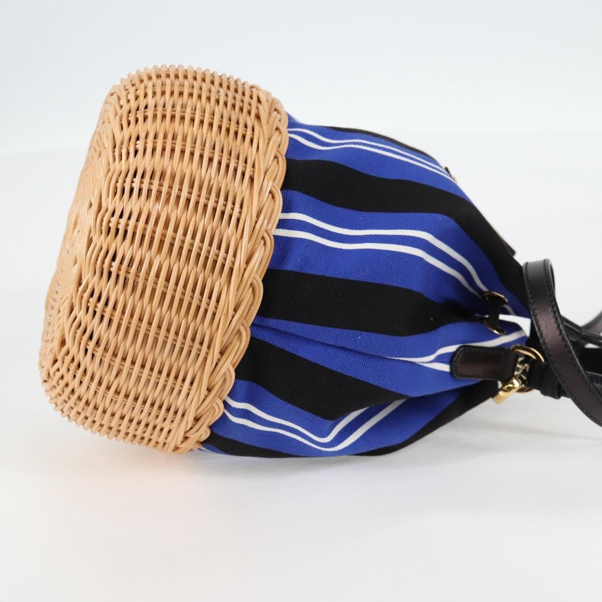 Prada Prada Drawstring Bucket Bag Canvas and Wicker Small Blauw