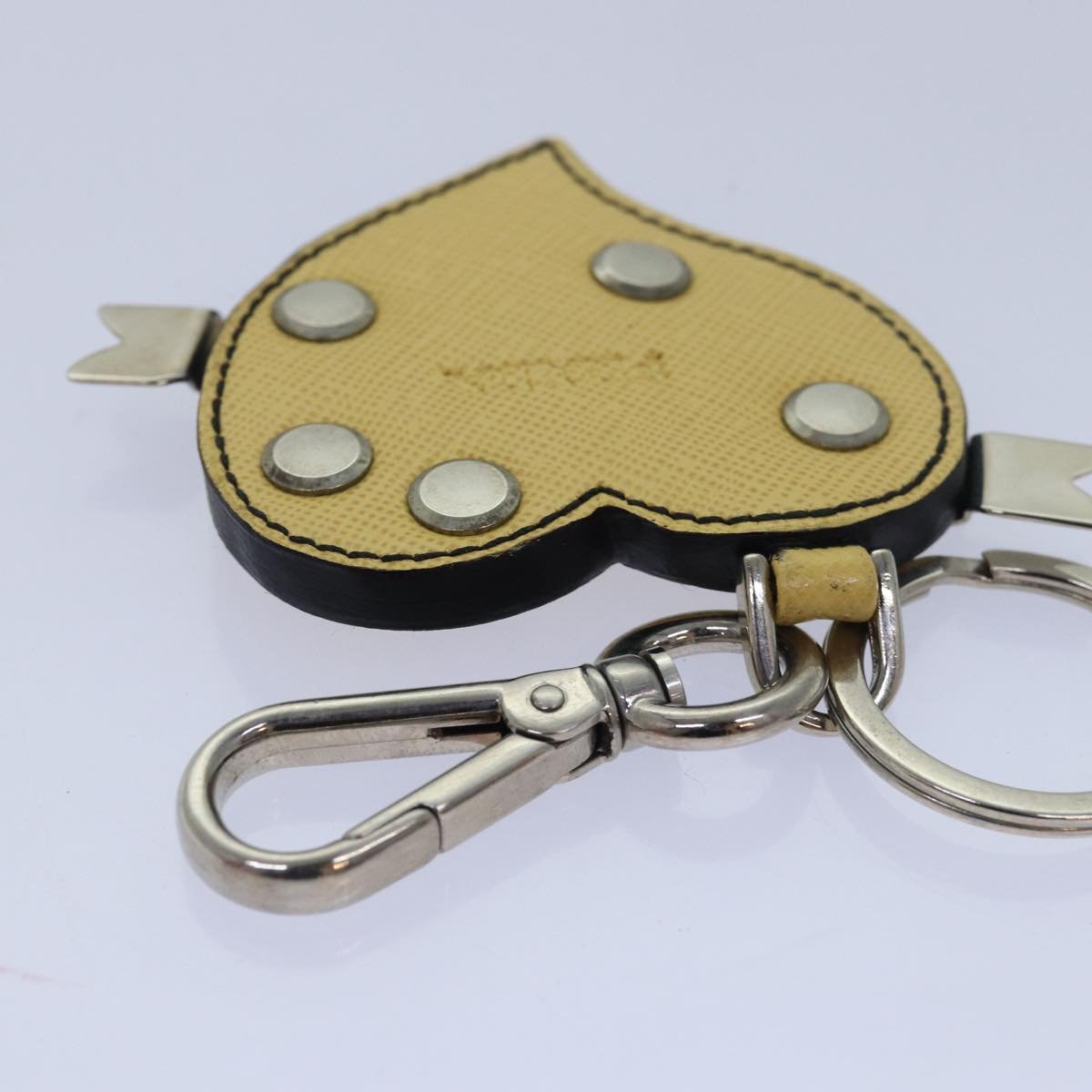 Prada Charm Logo Key Ring Saffiano Leather Geel