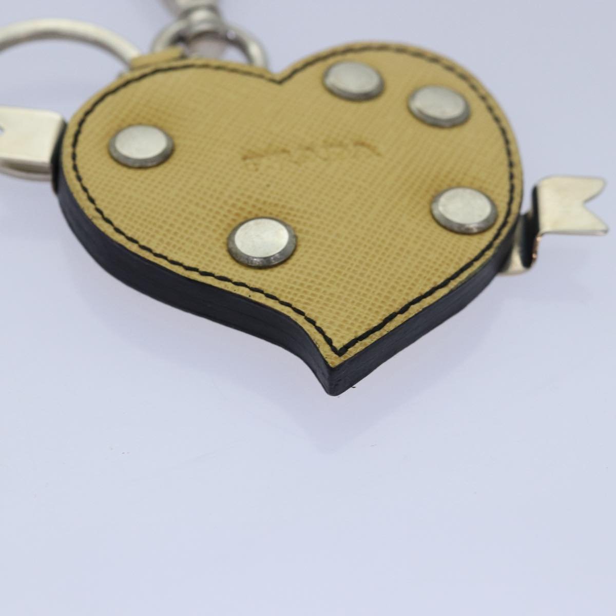 Prada Charm Logo Key Ring Saffiano Leather Geel