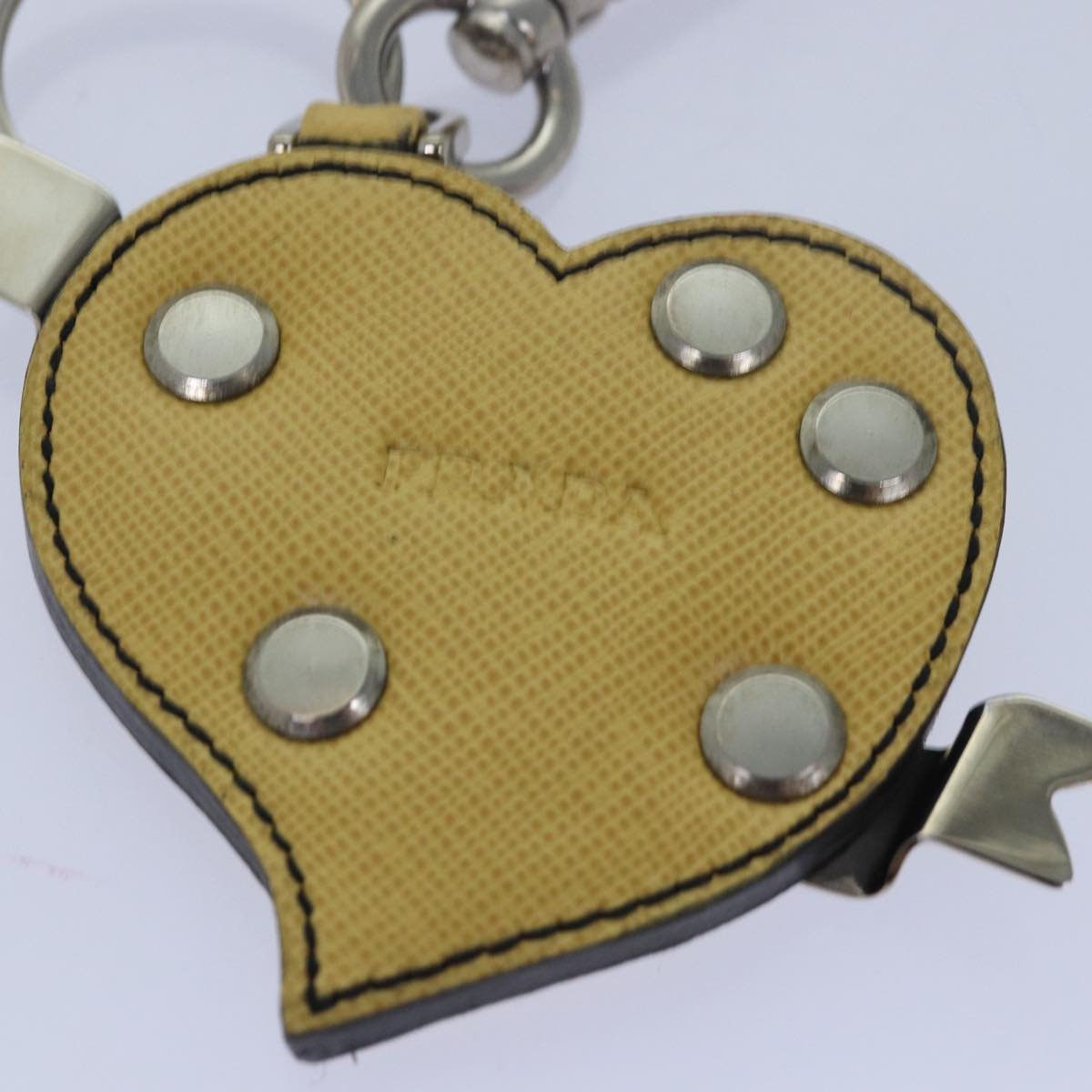 Prada Charm Logo Key Ring Saffiano Leather Geel