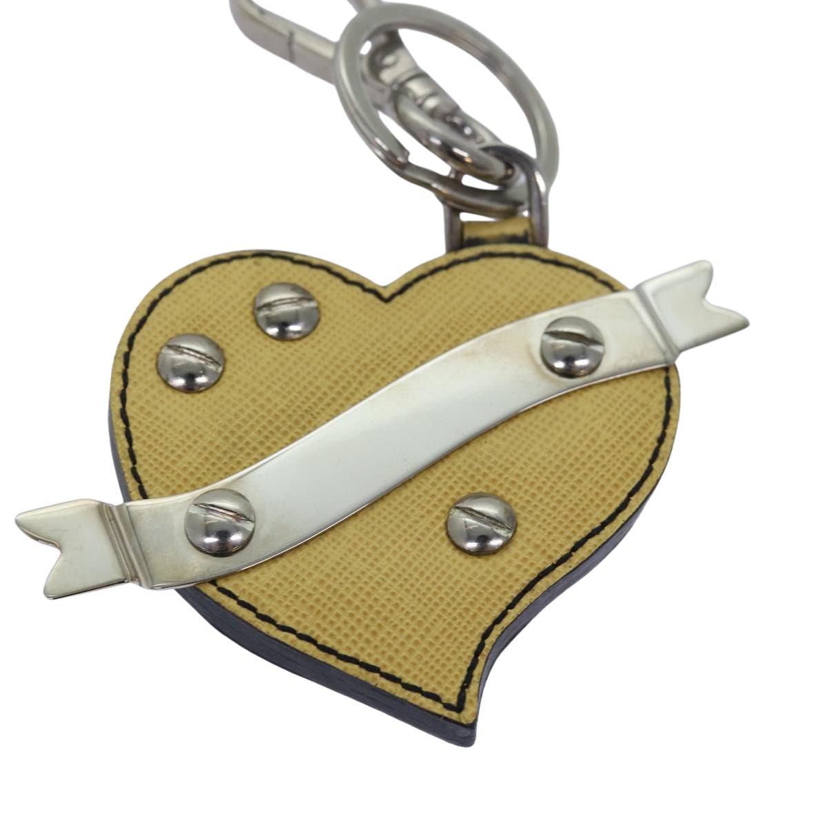 Prada Charm Logo Key Ring Saffiano Leather Geel