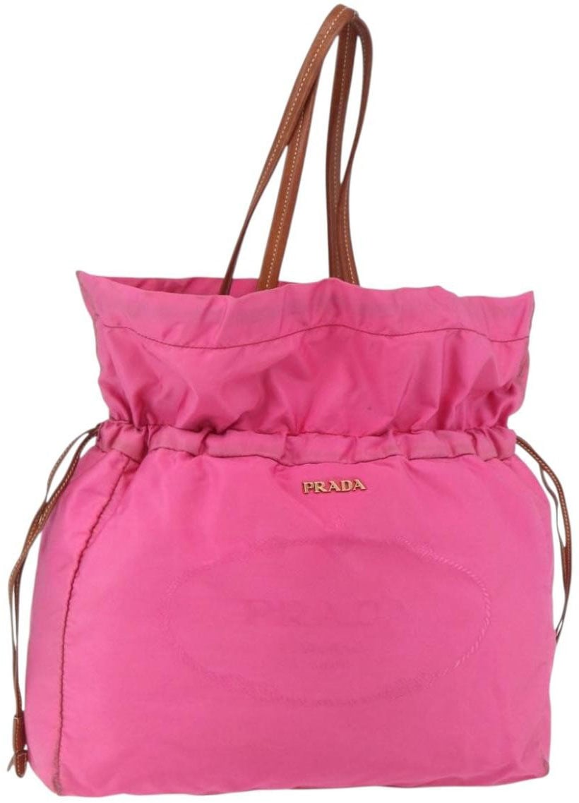 Prada Prada Logo Drawstring Tote Tessuto Medium Roze