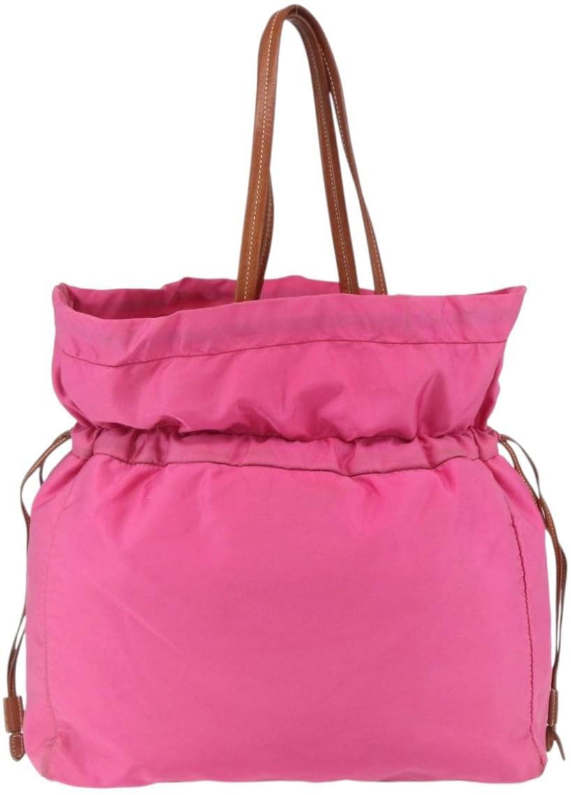Prada Prada Logo Drawstring Tote Tessuto Medium Roze