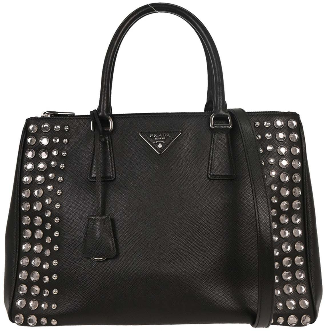 Prada Prada Grommet Galleria Double Zip Tote City Calfskin Medium Zwart