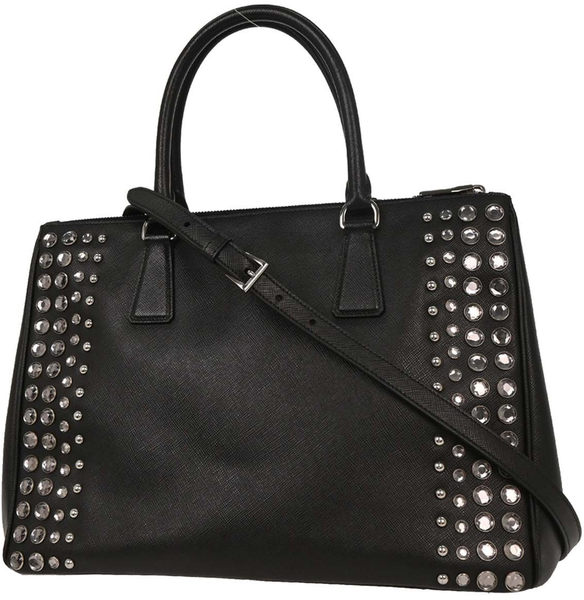 Prada Prada Grommet Galleria Double Zip Tote City Calfskin Medium Zwart