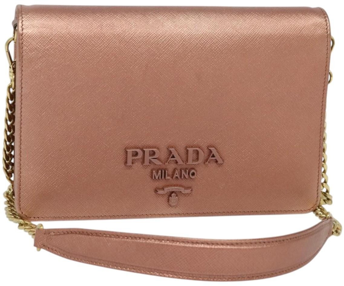 Prada Prada Monochrome Chain Flap Bag Saffiano Leather Small Roze