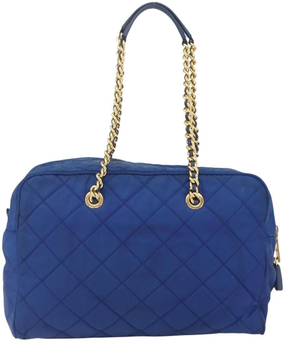 Prada Prada Chain Shoulder Bag Quilted Tessuto Large Blauw