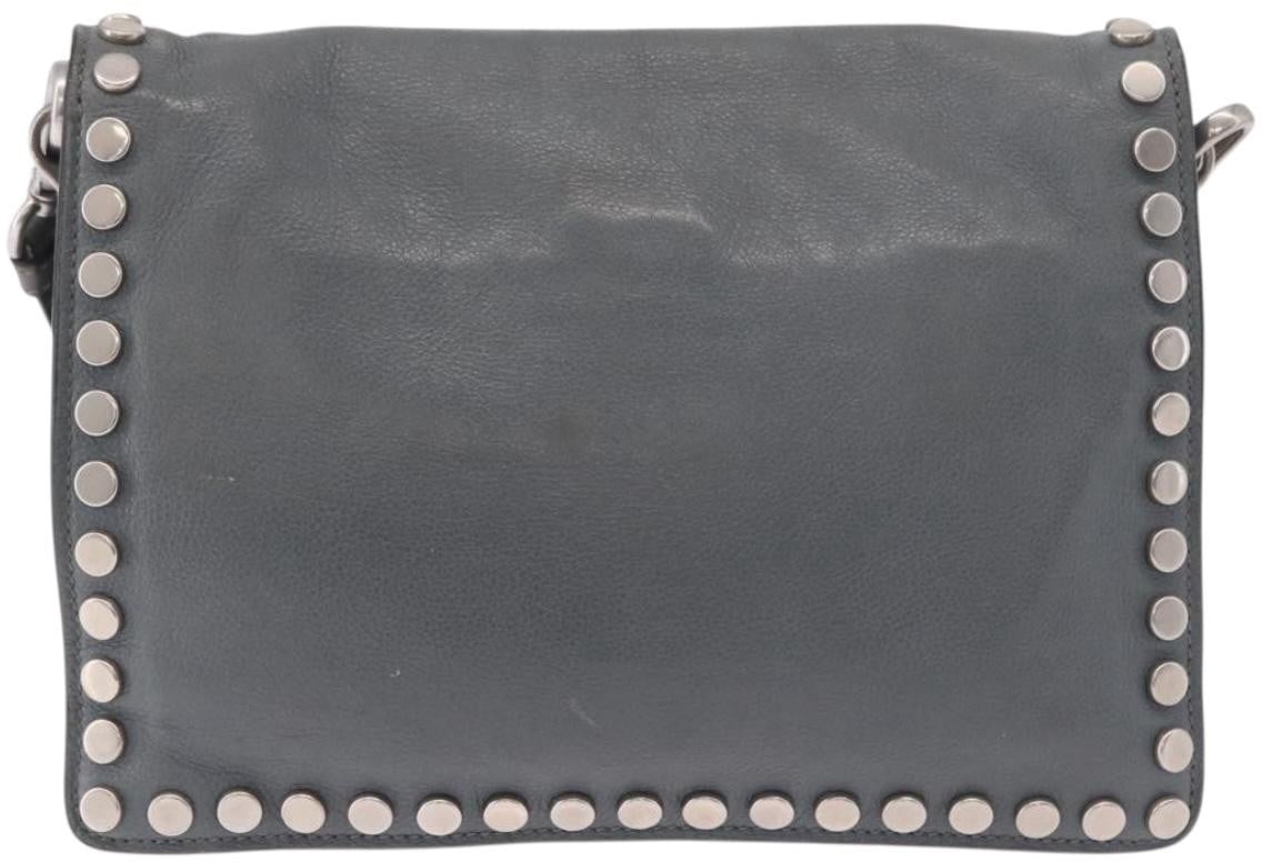 Prada Etiquette Flap Studded Glace Calfskin Small Grijs