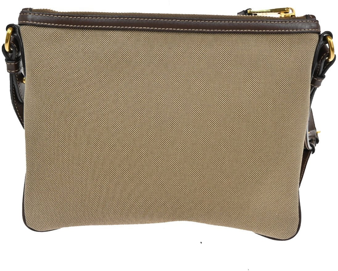 Prada Prada Logo Double Zip Crossbody Bag Canvas Bruin