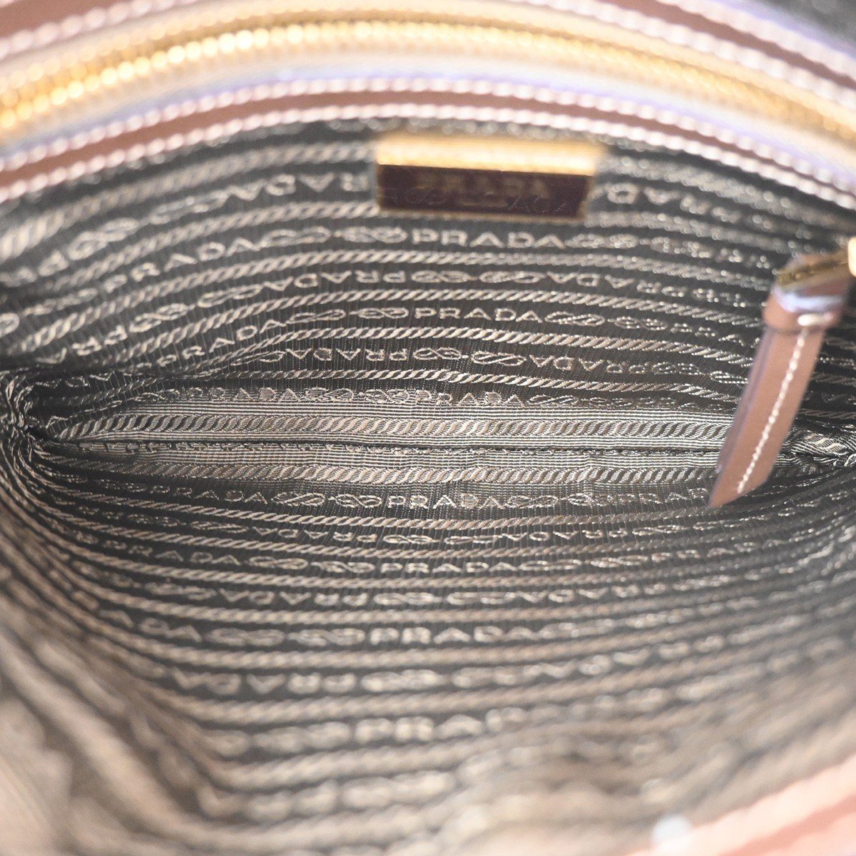 Prada Prada Logo Double Zip Crossbody Bag Canvas Bruin