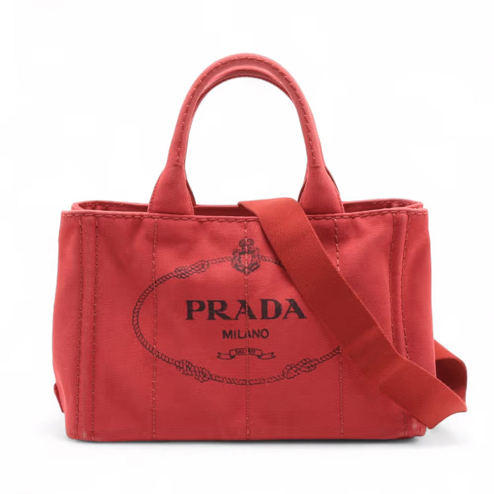 Prada Prada Canapa Convertible Tote Printed Canvas Medium Rood