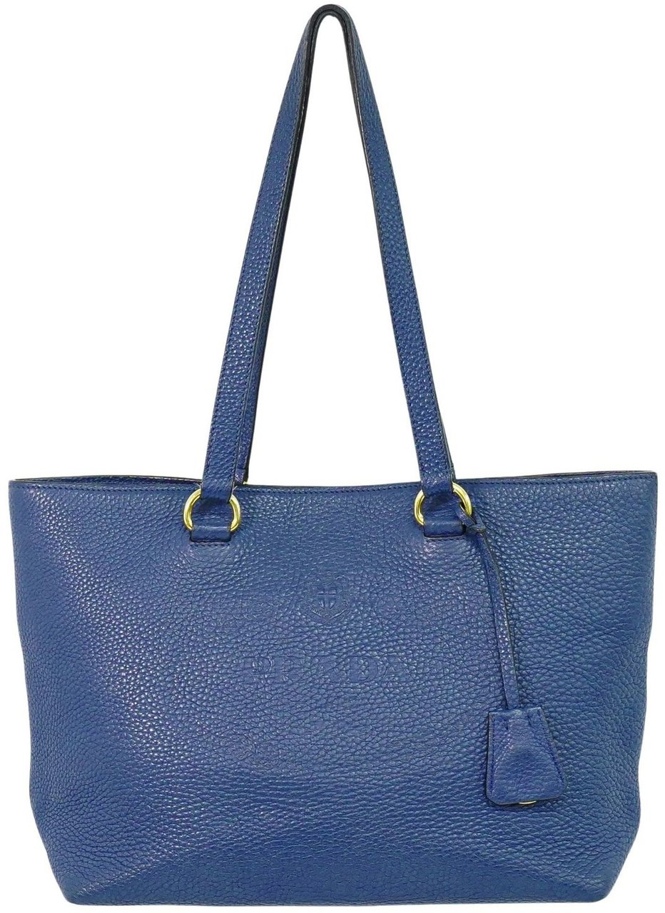 Prada Prada Embossed Logo Open Tote Leather Blauw