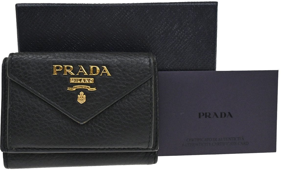 Prada Prada Front Pocket Trifold Wallet Vitello Move Compact Zwart