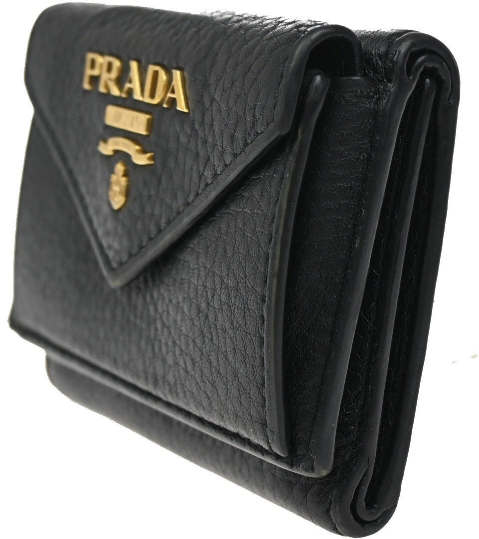 Prada Prada Front Pocket Trifold Wallet Vitello Move Compact Zwart