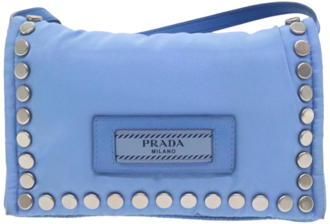 Prada Prada Etiquette Flap Bag Studded Tessuto Mini Blauw