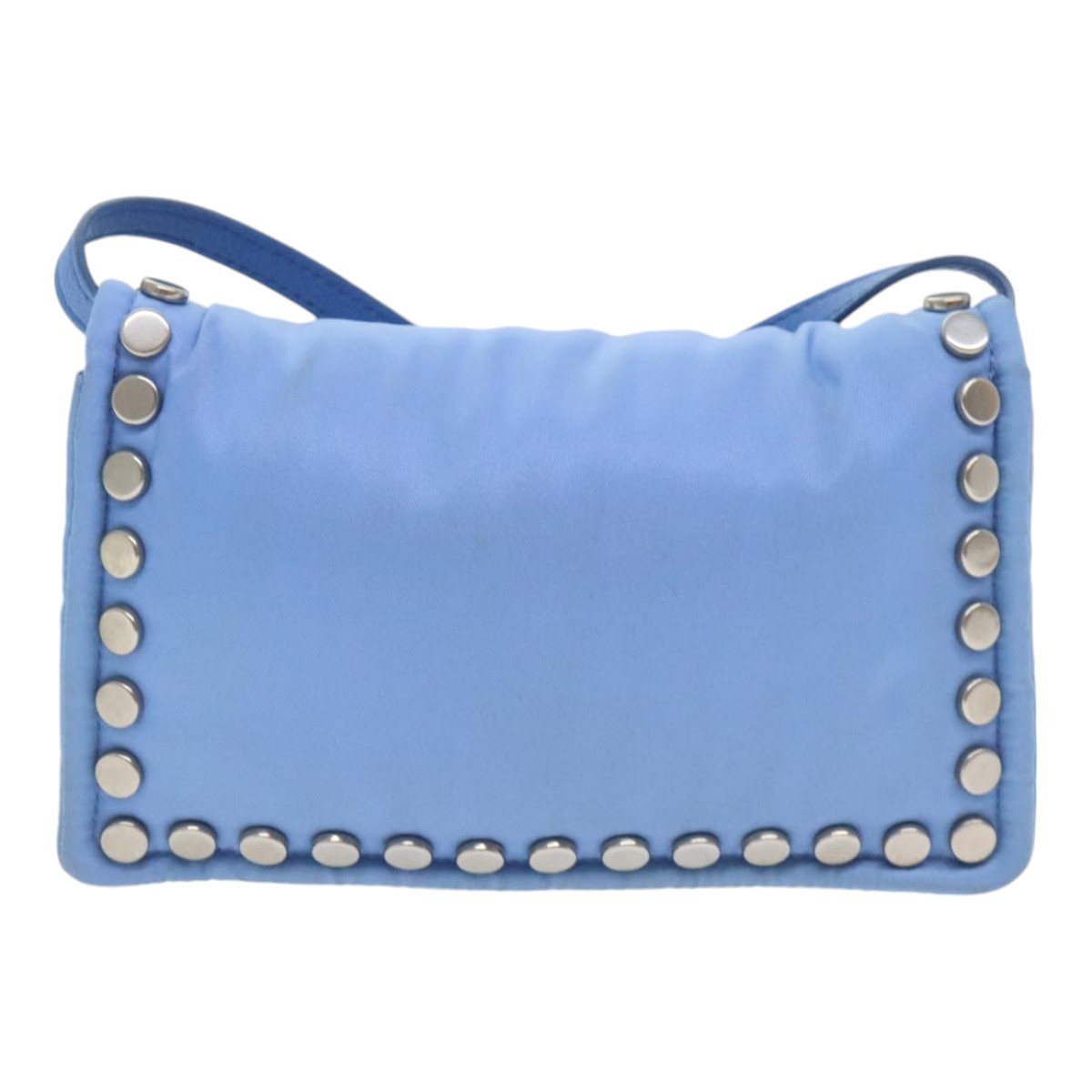 Prada Prada Etiquette Flap Bag Studded Tessuto Mini Blauw