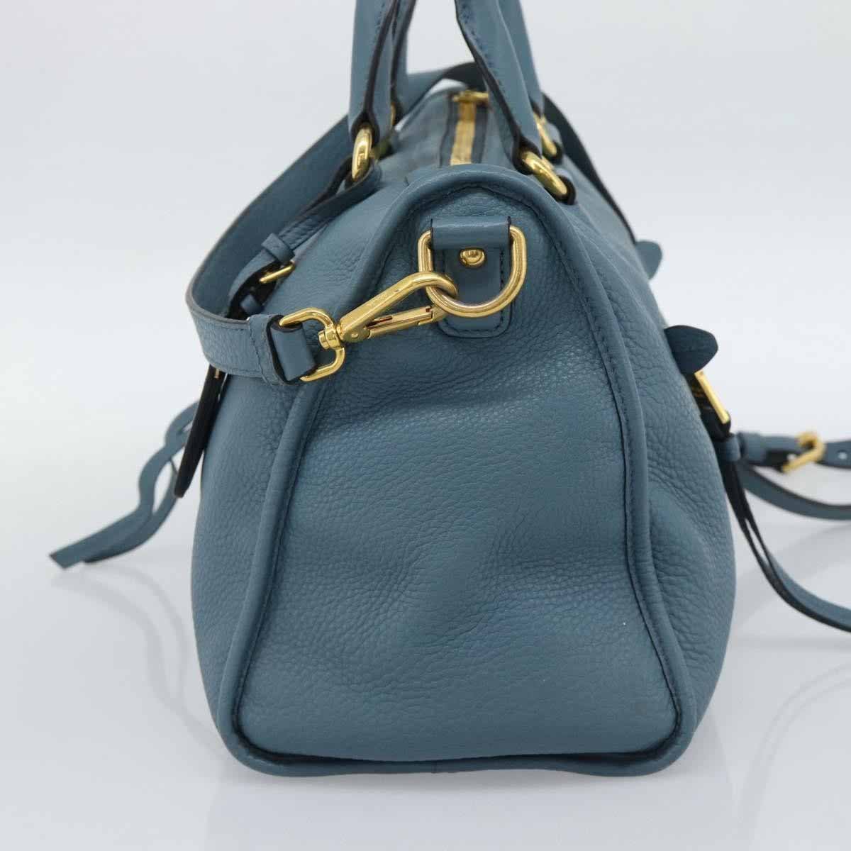 Prada Front Zip Convertible Satchel Vitello Phenix Medium Blauw