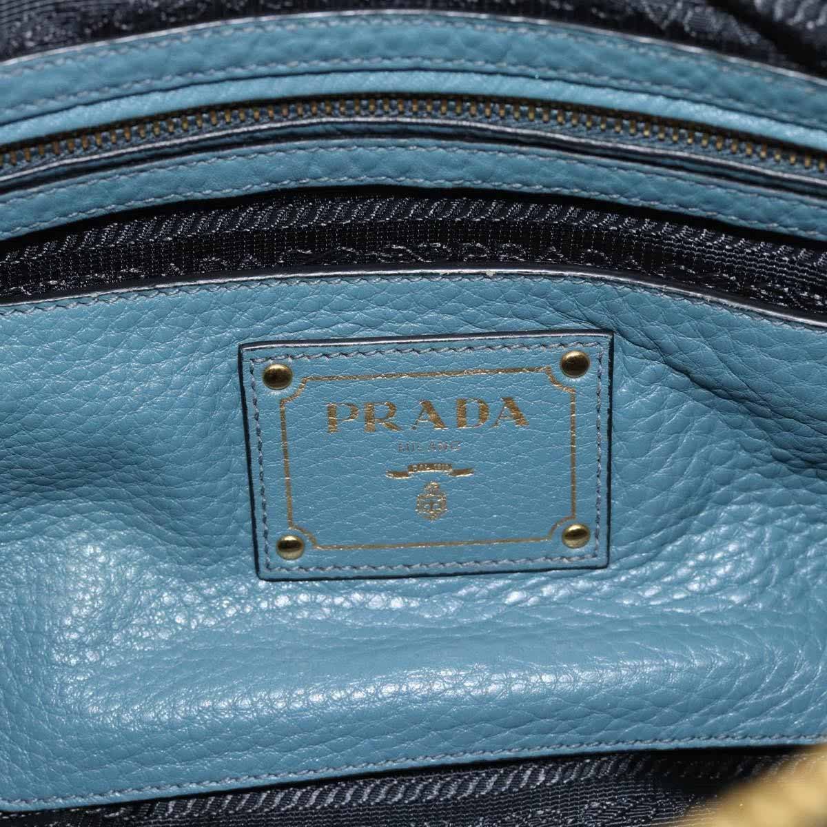 Prada Front Zip Convertible Satchel Vitello Phenix Medium Blauw