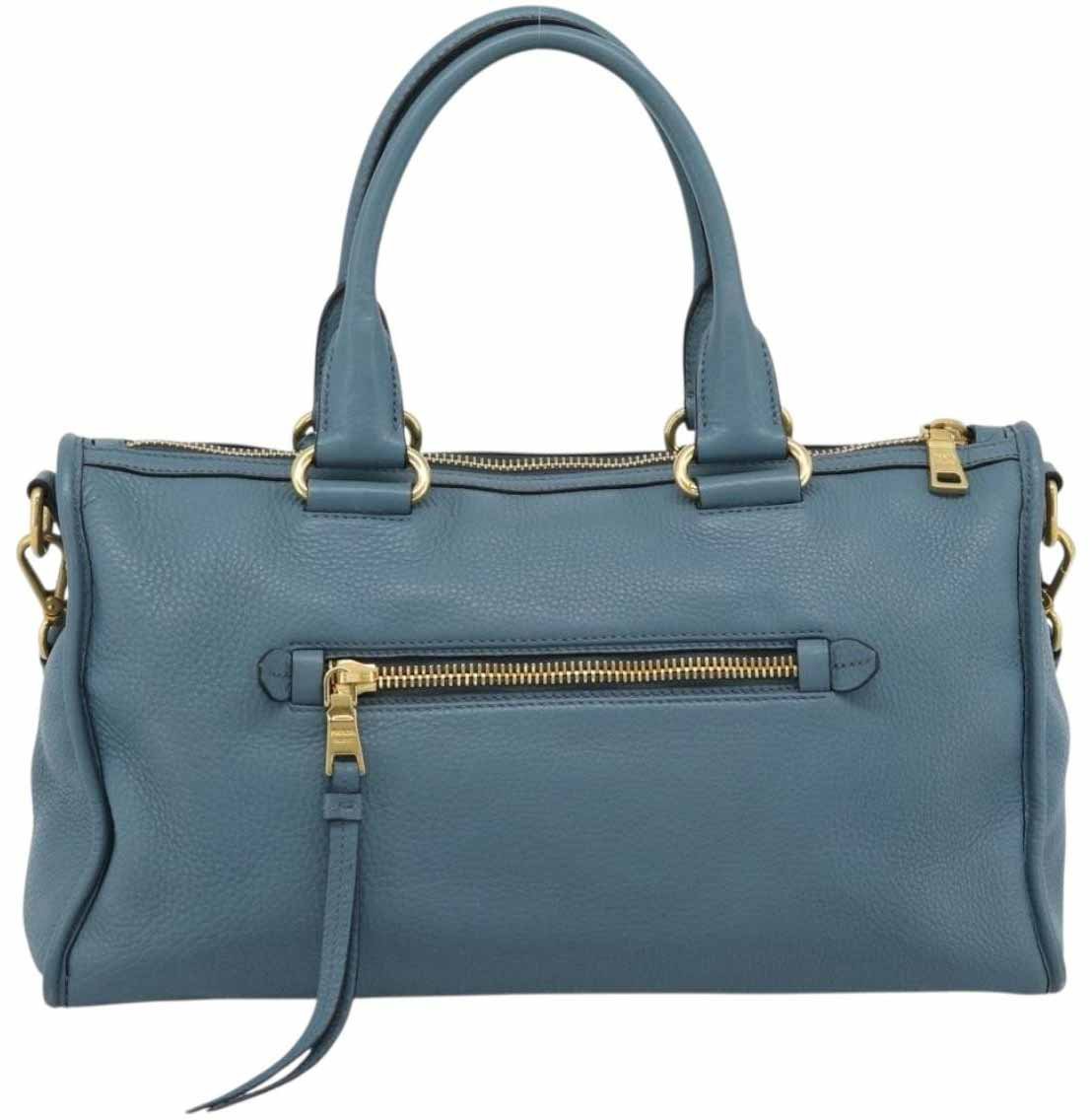 Prada Front Zip Convertible Satchel Vitello Phenix Medium Blauw