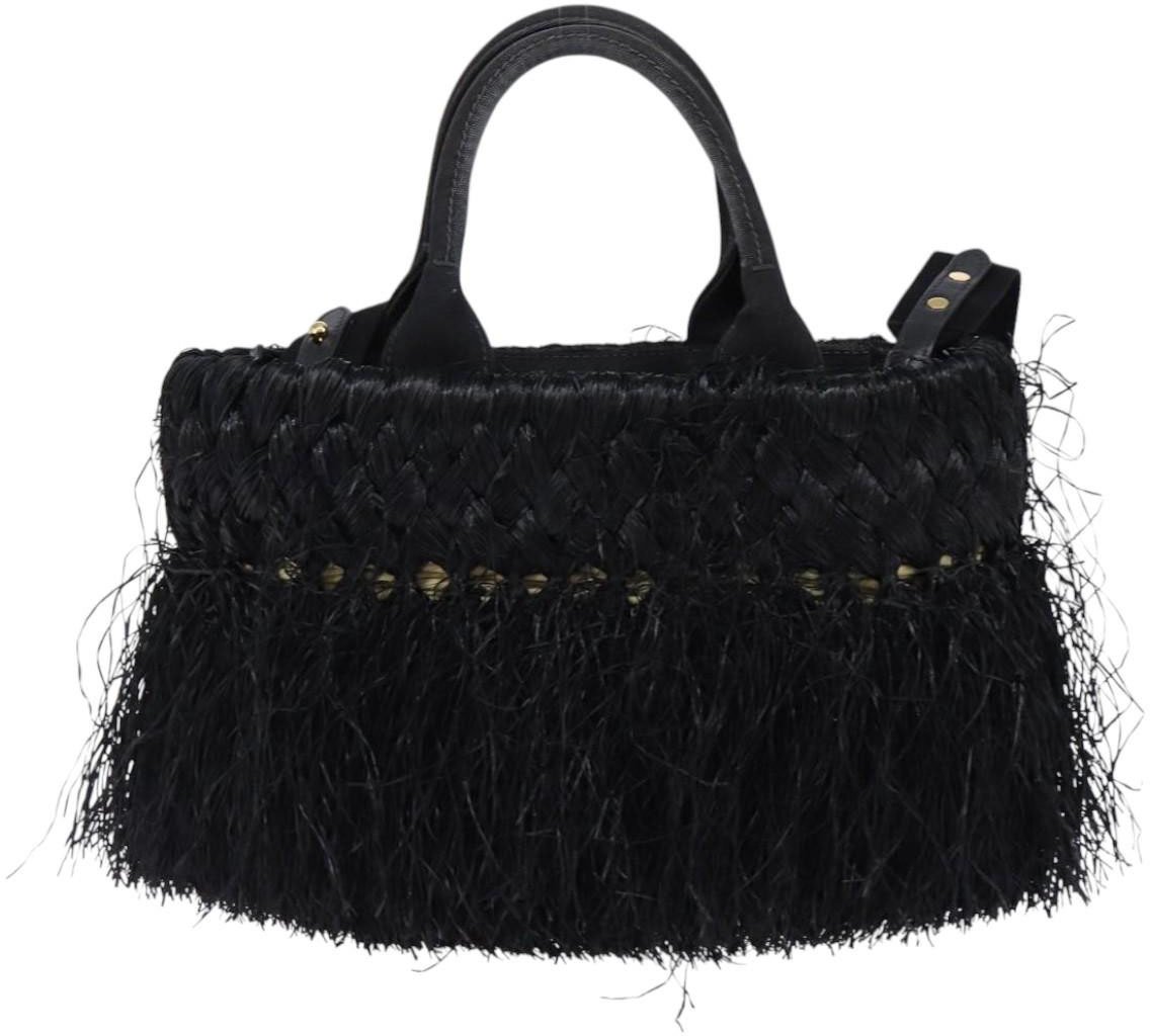 Prada Prada Fringe Wicker Tote Woven Straw Zwart