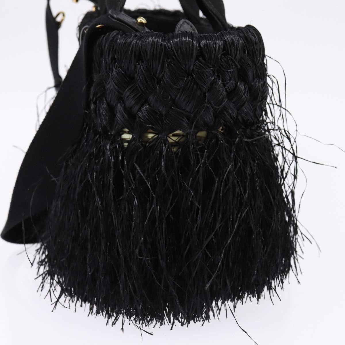 Prada Prada Fringe Wicker Tote Woven Straw Zwart
