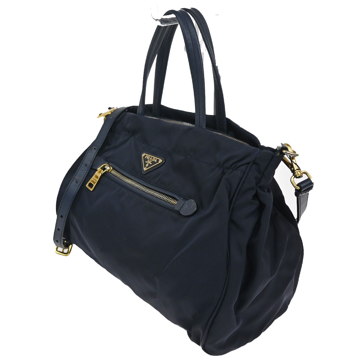 Prada Prada Zip Convertible Shopping Tote Tessuto with Saffiano Leather Medium Navy
