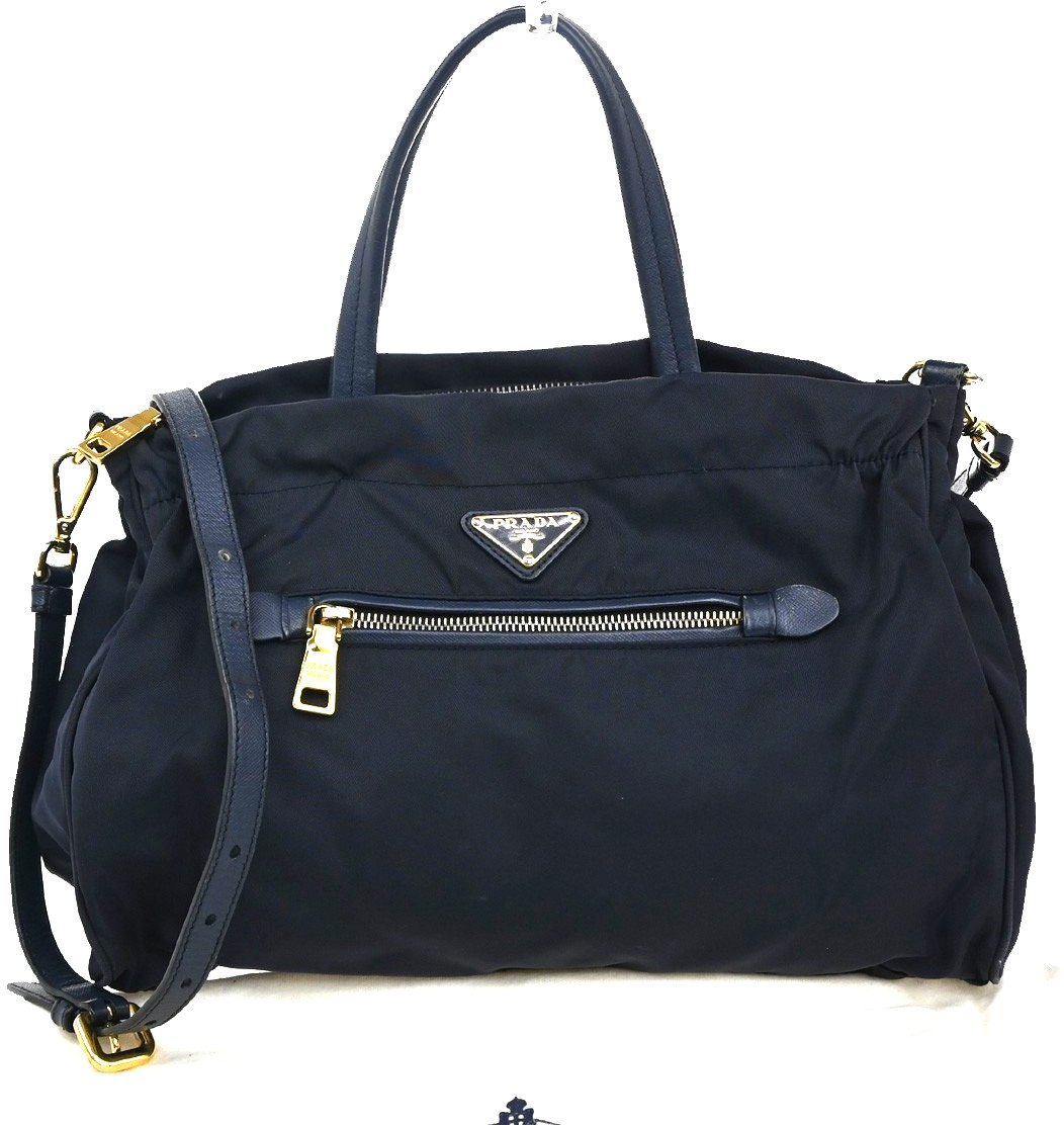 Prada Prada Zip Convertible Shopping Tote Tessuto with Saffiano Leather Medium Navy