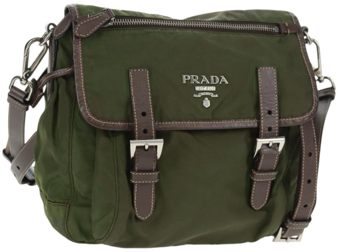Prada Prada Zip Buckle Messenger Bag Tessuto Small Groen