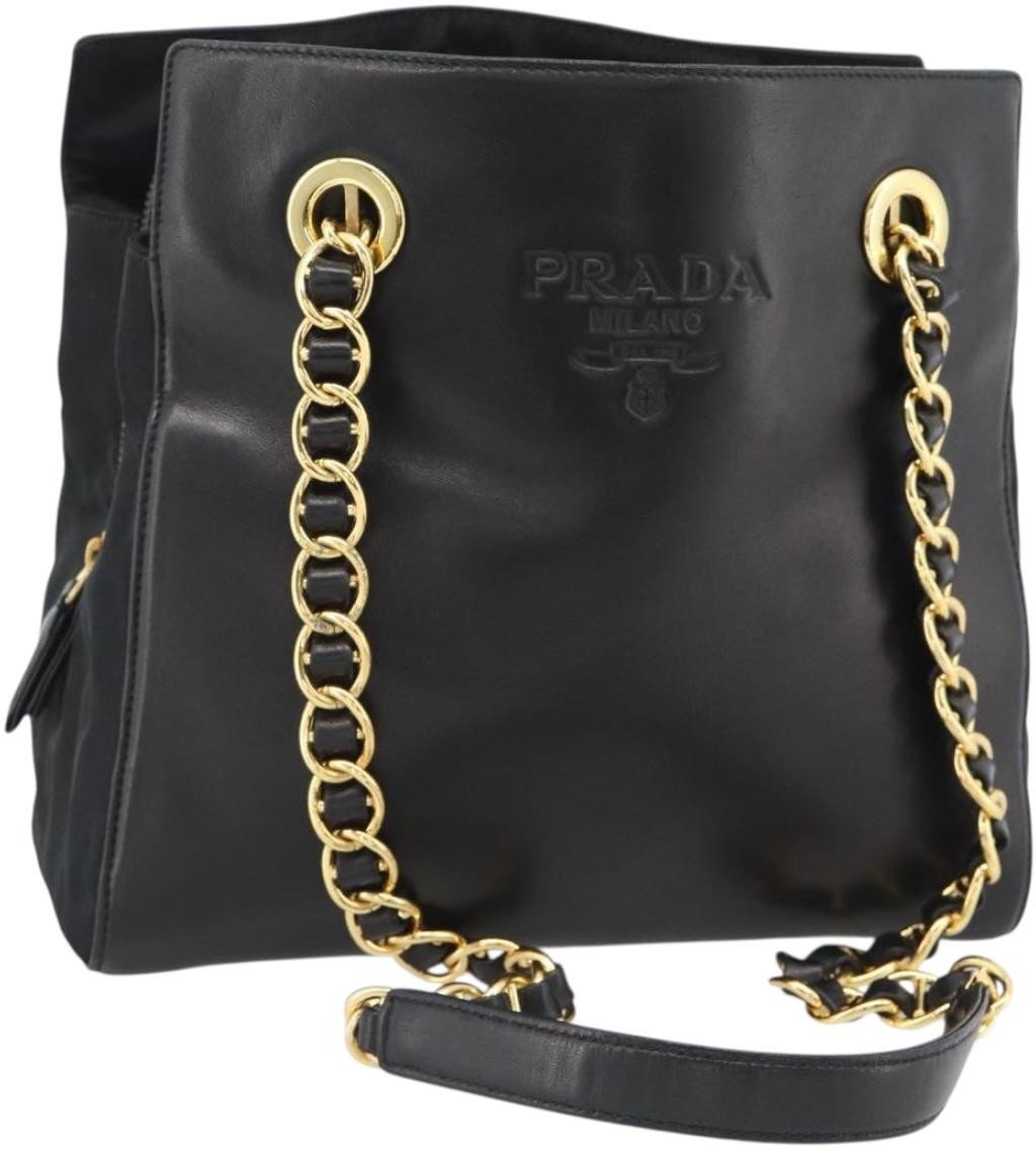 Prada Vintage Nappa Chain Tote Leather Zwart