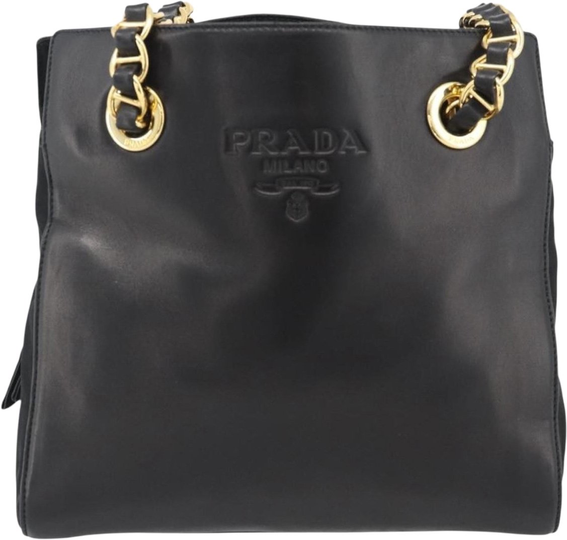 Prada Vintage Nappa Chain Tote Leather Zwart