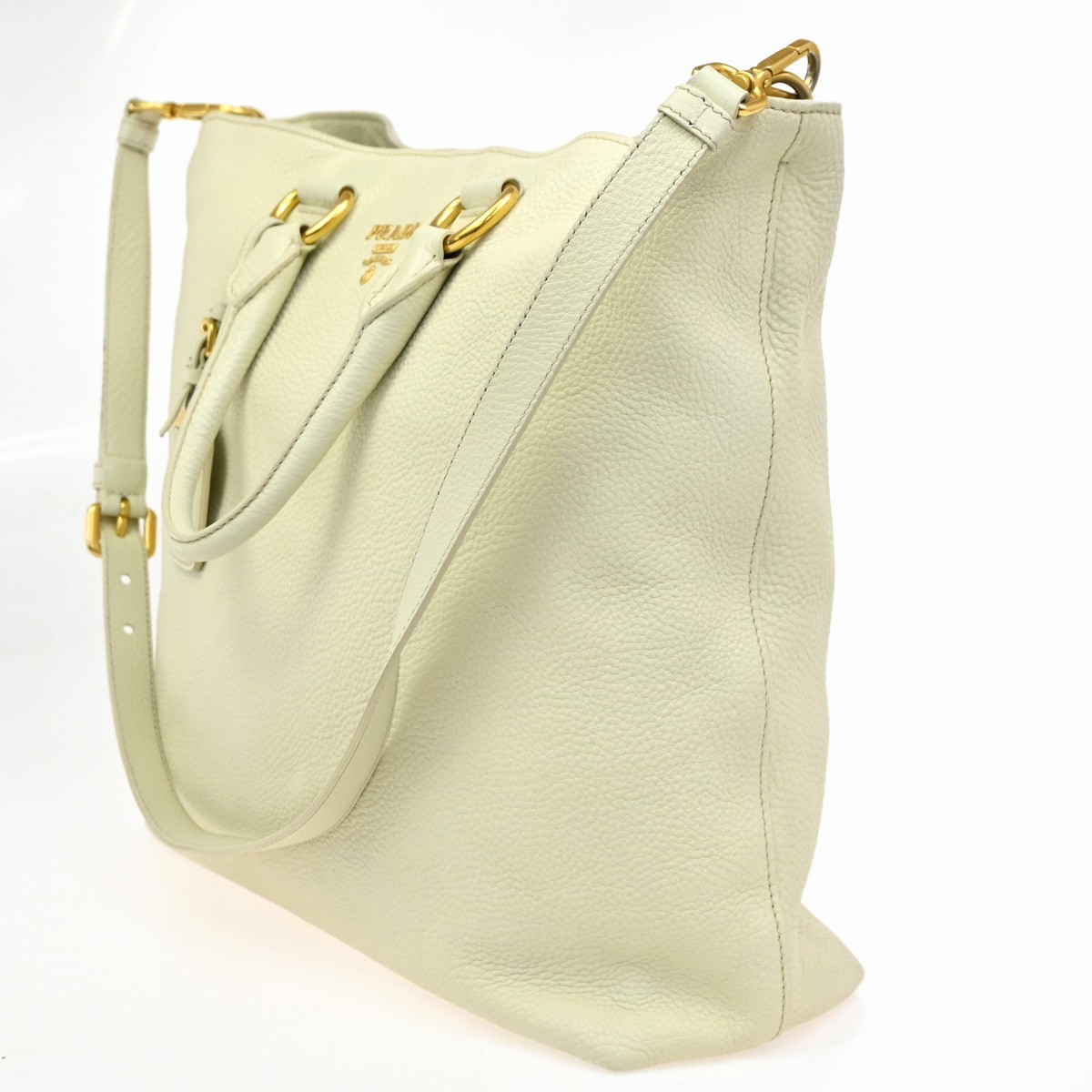 Prada Prada Side Zip Convertible Shopper Tote Vitello Daino Large Wit